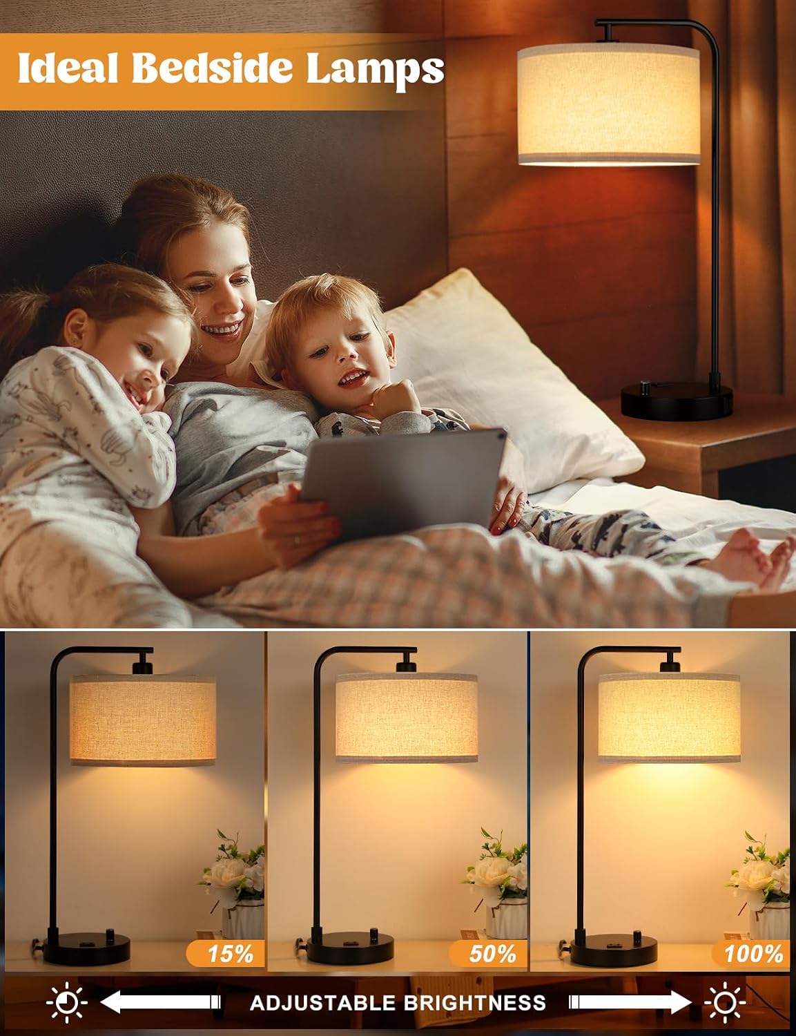 20.7" tall table lamp with usb & outlet, close-up detail