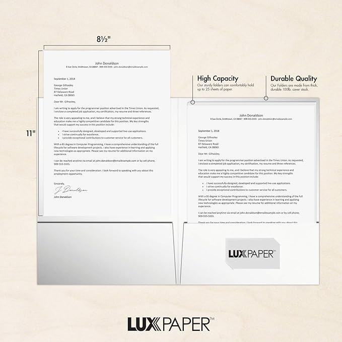 LUXPaper 9" x 12" Presentation Folders | Two Pocket | White Gloss | 14pt. Cover - Image 4