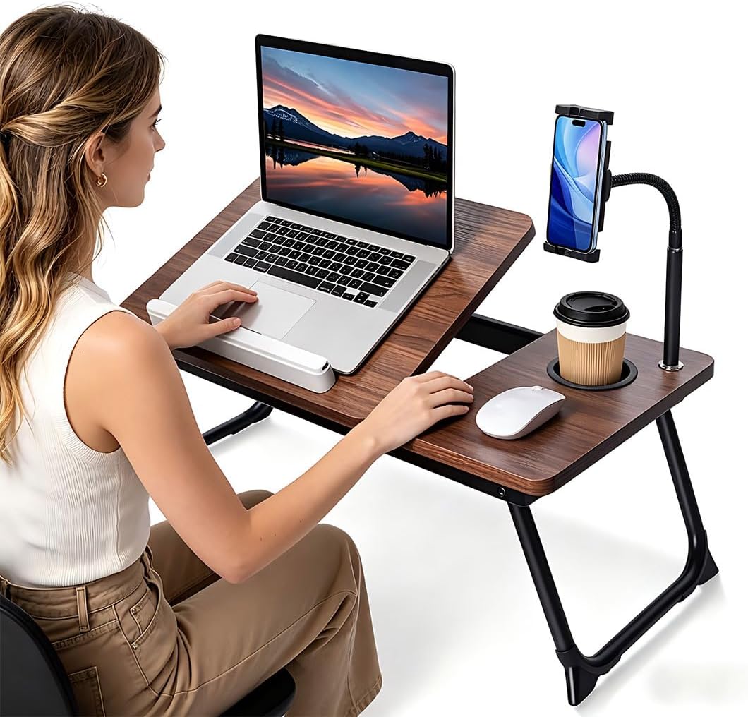 wishacc Lap Desk for Bed, Foldable Laptop Bed Tray Table with Independent Adj...