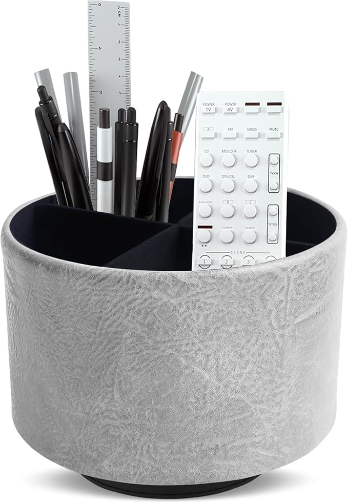 Hennaja Round Leather Art Supply Organizer, Remote Control Holder, 360 Degree by Hennaja