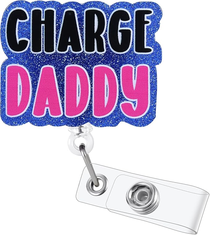 Charge Daddy Funny Badge Reel | Retractable ID Card Badge Holder | Name Tag by BVIIE