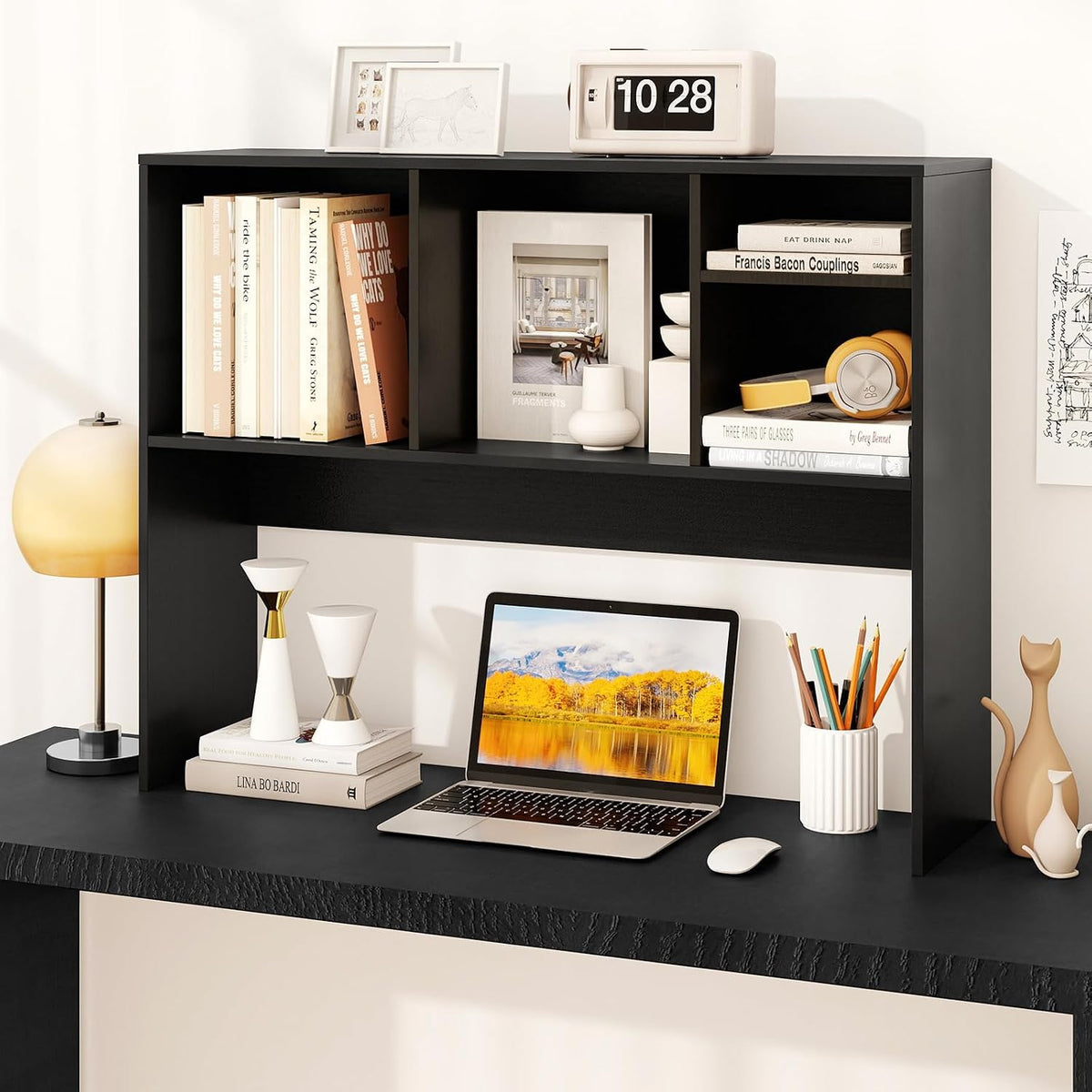 GOFLAME 4 Cubes Desktop Bookshelf, 37” Tabletop Wood Desk Shelf for Computer ...