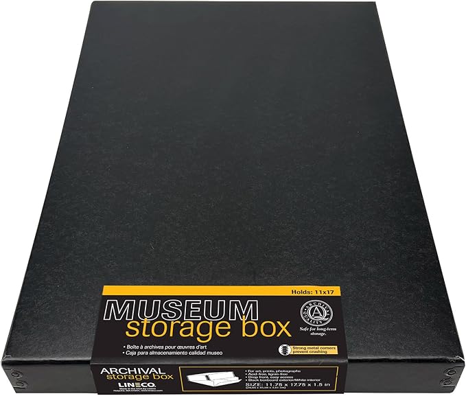 Lineco Museum Archival Storage Box, 11.75x17.75x1.5 in. Drop Front Design. by Lineco