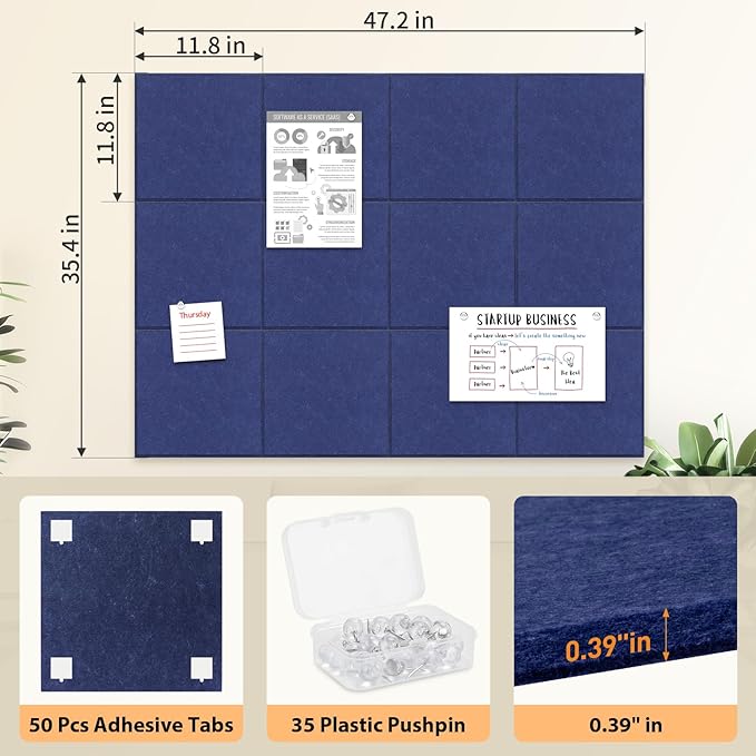 Smarpau Large Cork Board for Walls, 12 Pack Square Bulletin Board, Felt Wall - Image 2