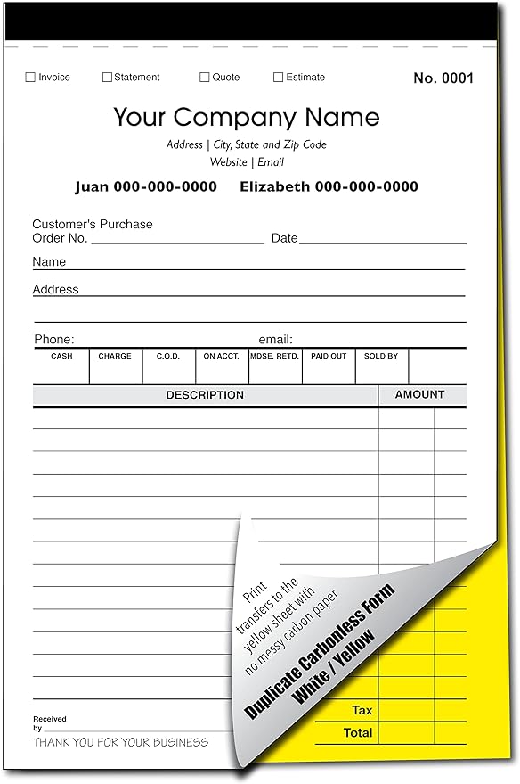 Custom Sales, Personalized Multipurpose Duplicate Carbonless Form - Image 6