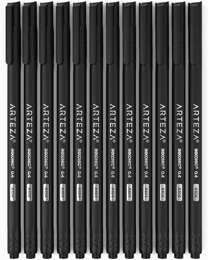 ARTEZA Black Inkonic Fineliners Pens, 0.4 mm Fine Tip Markers, Water-Based Art - Image 8