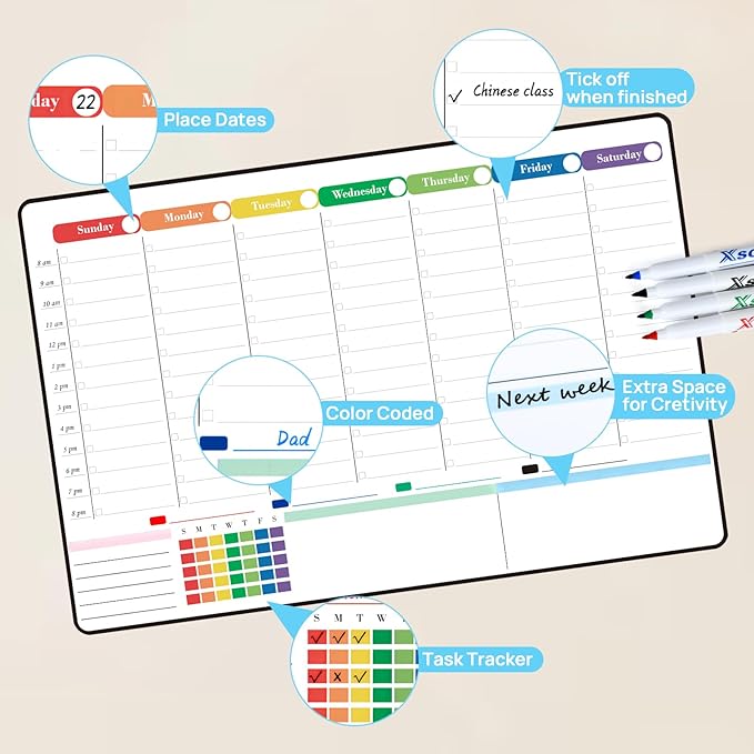POPRUN Dry Erase Board Weekly Calendar Whiteboard - Image 4