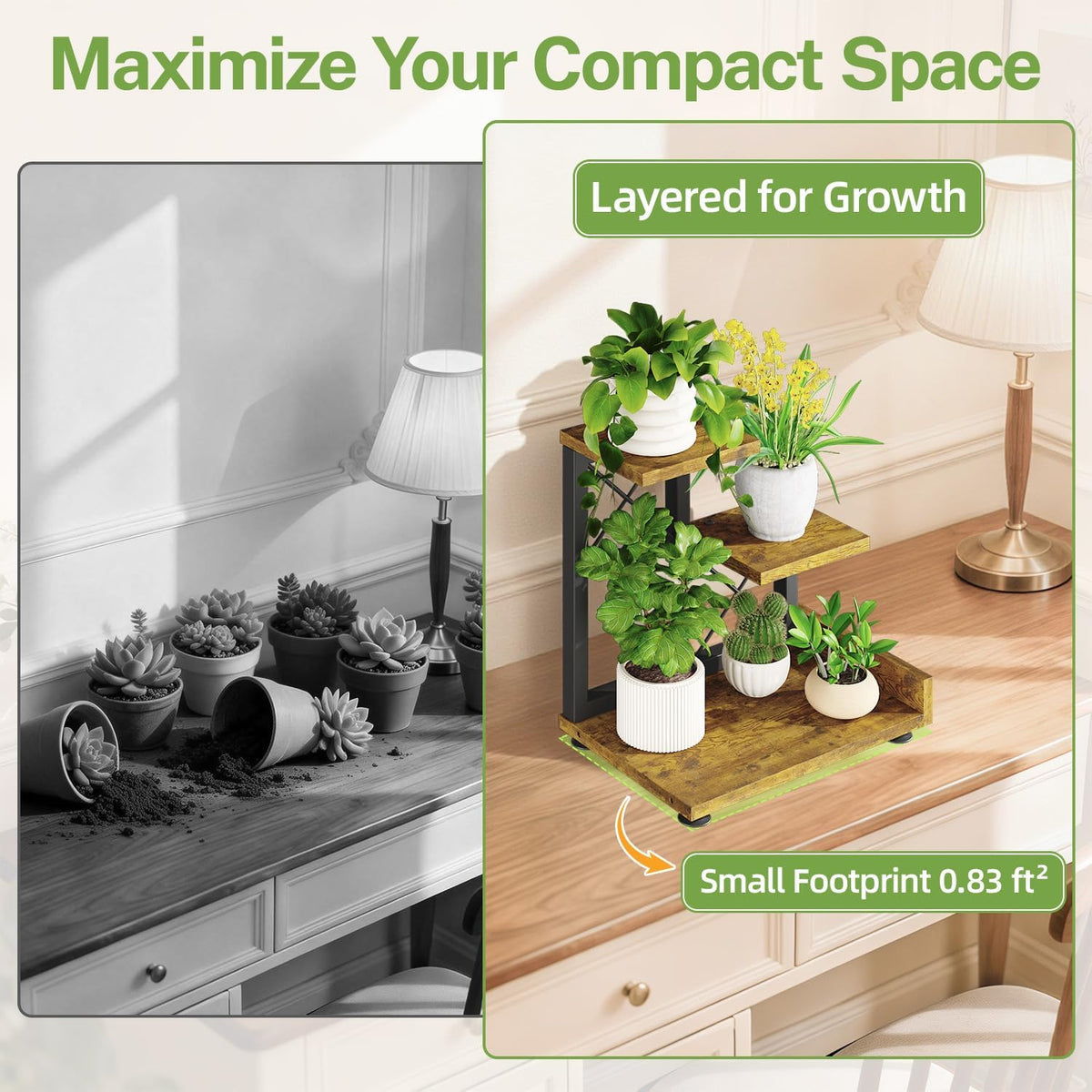 iDavosic.ly Table Top Small Plant Stand, Succulent Holder for Desk, Brown