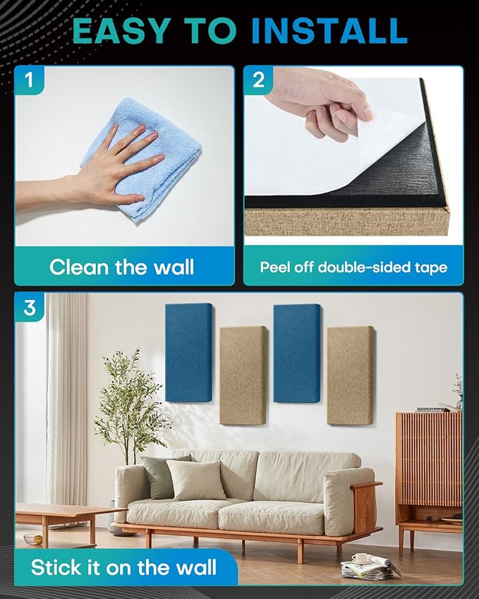 4Pack Fiberglass Acoustic Panels, Self Adhesive Sound Proof Foam Panels - Image 6