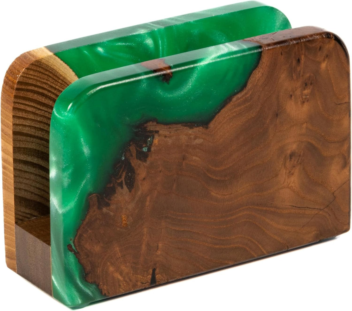 Wooden Napkin Holder with Green Epoxy Inlay for Table & Kitchen Decor