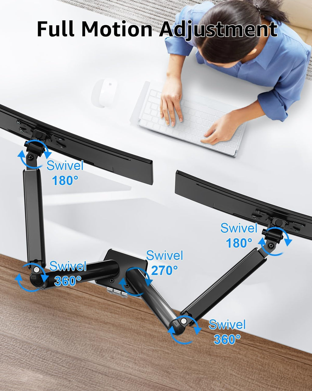 dual monitor stand fits up to 32 inch, close-up detail