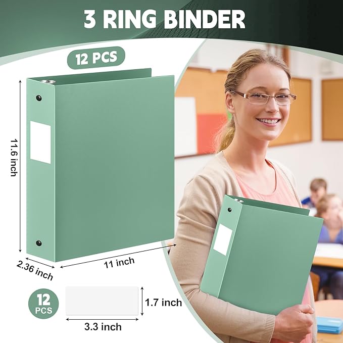 Henoyso 12 Pcs 3 Ring Binder 2 Inch Round Fits Letter Size 8.5'' x 11'' Paper - Image 2