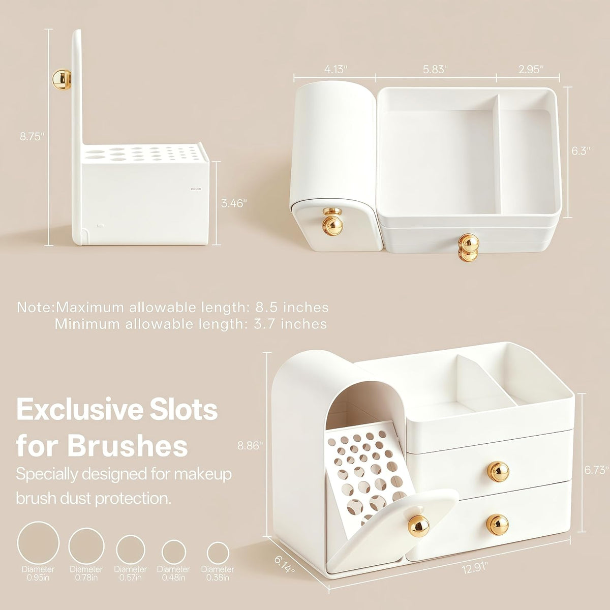 HBlife Makeup Organizer Countertop with Drawers, Vanity Organizers with Brush...