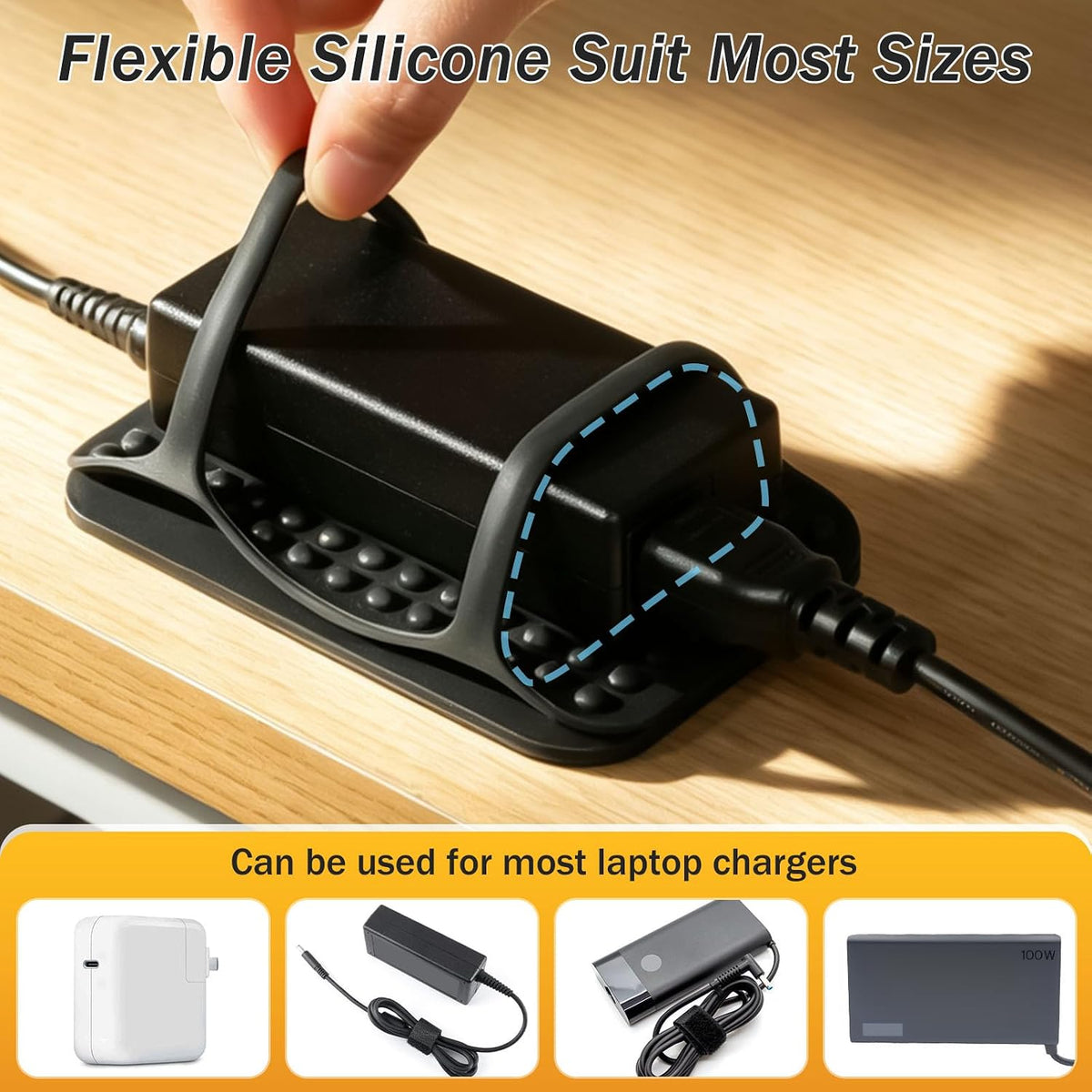 4 PACK Laptop Charger Holder Under Desk Power Brick Mount with Adhesive
