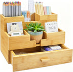 bamboo desk organizer - countertop drawers organizer tabletop, main product view
