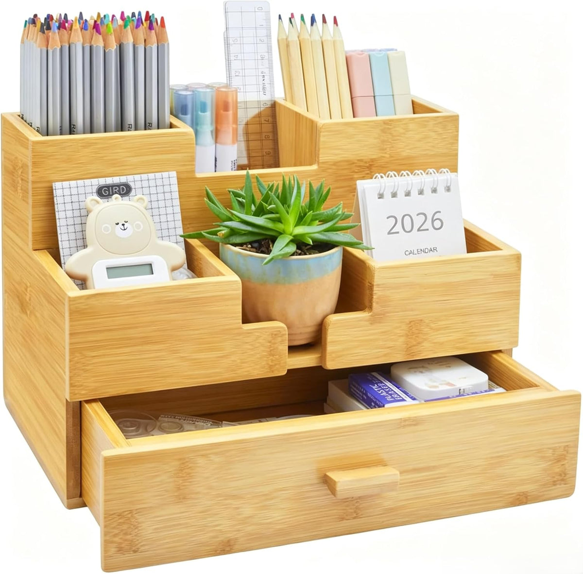 bamboo desk organizer - countertop drawers organizer tabletop, main product view