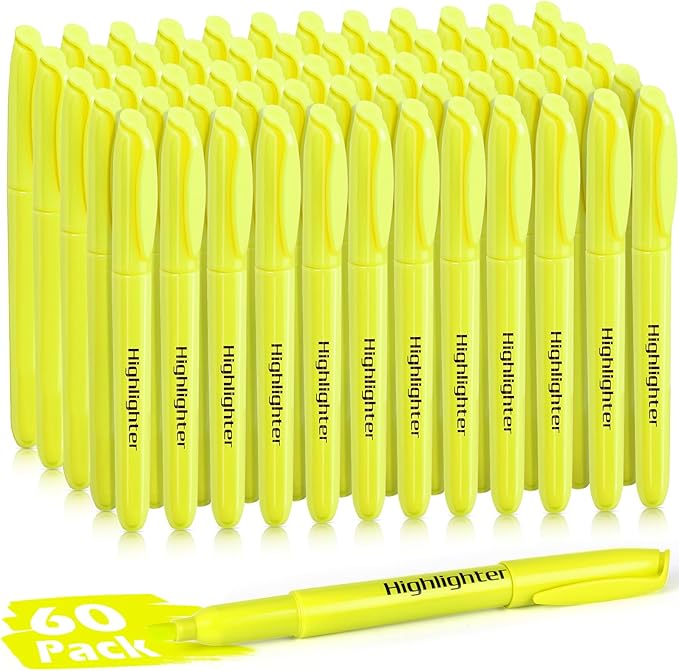 KIZZYEA Highlighters, 60 Pack Yellow Highlighters Bulk, Bright Color Chisel Tip by KIZZYEA