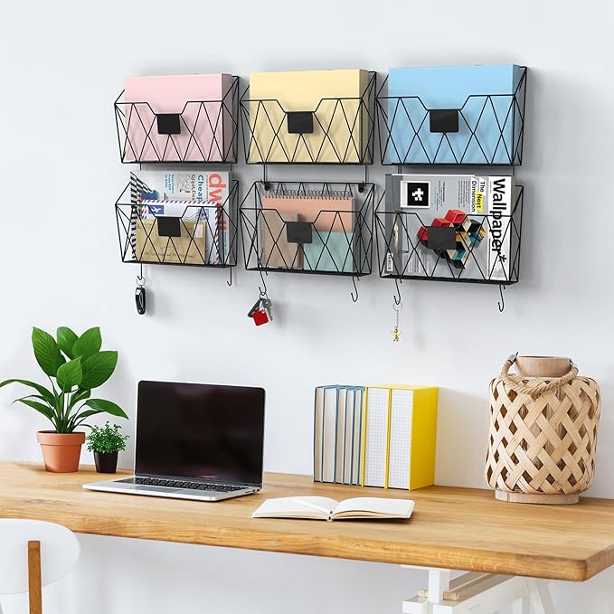YBING Wall File Organizer Mesh Hanging Wall-mount Files Holder 6 Pack Hanging - Image 2