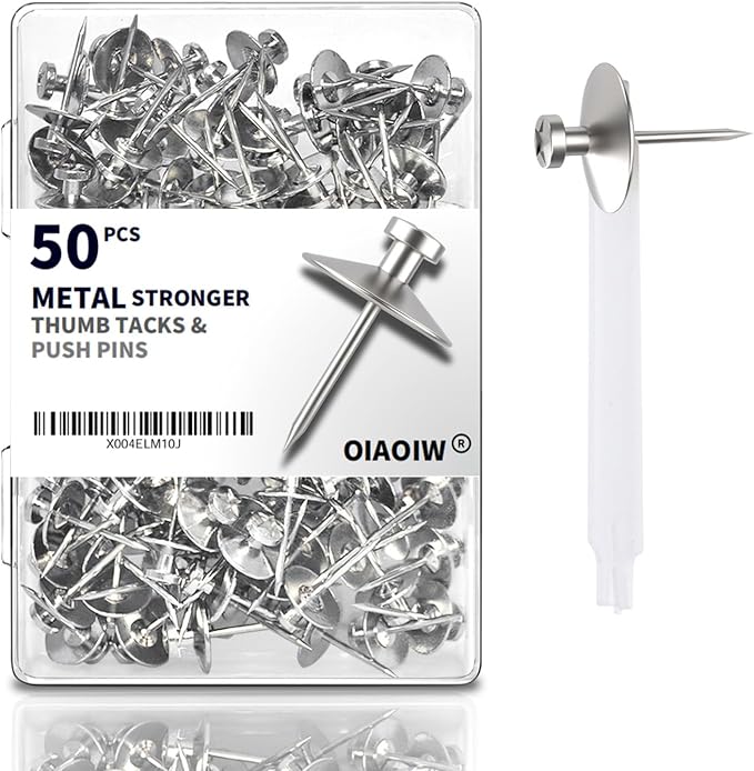 50pcs Silver Thumb Tacks for Wall Picture Hangers Heavy Duty Push pins for Wall by OIAOIW