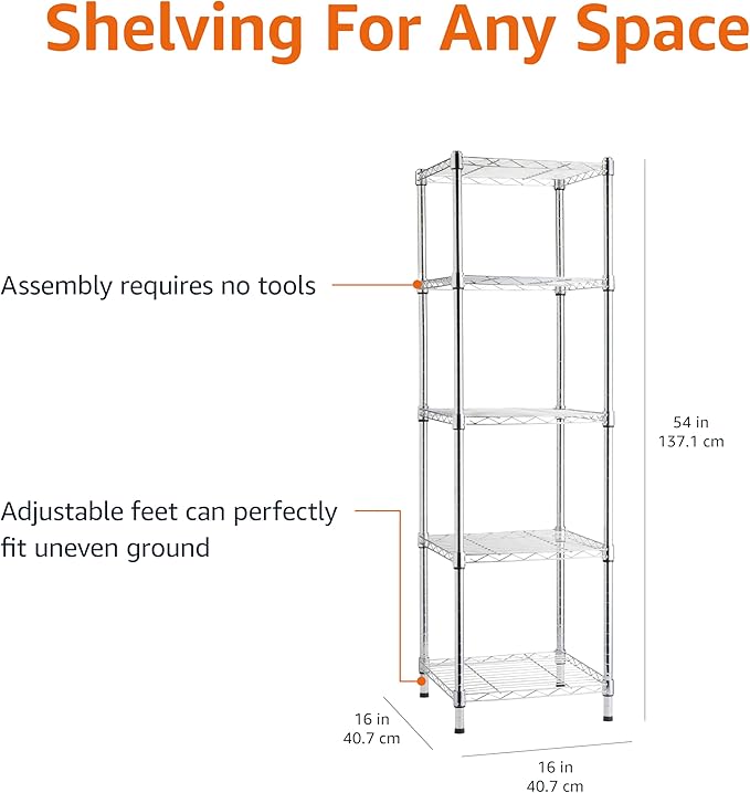 Amazon Basics 5-Shelf Tower Adjustable Storage Shelving Unit, 16 D x 16 W x 54 - Image 3