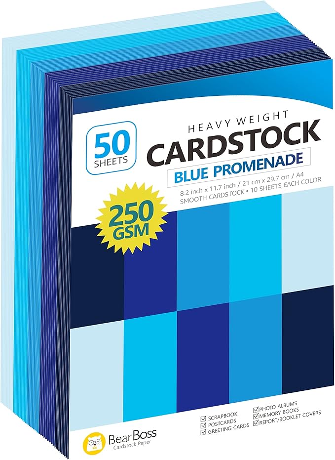 Blue Navy Colored Cardstock Thick Paper 50 Sheets, 8.5" x 11" Heavyweight 92lb by BearBoss