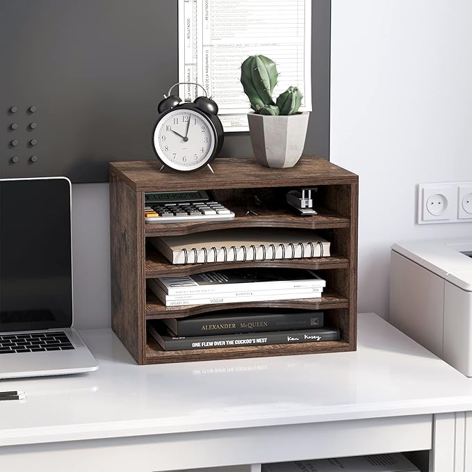 Snughome Vintage Wood File Organizer Desktop, 13.4’’ Document Letter Mail Tray - Image 4