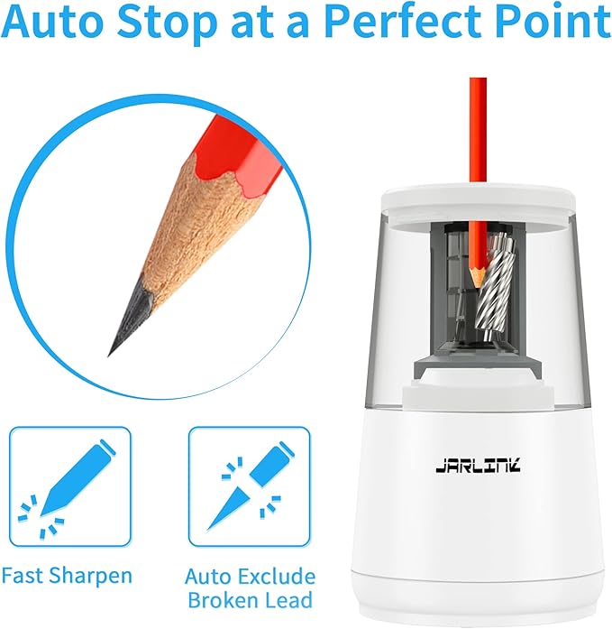 JARLINK Electric Pencil Sharpener, Heavy-Duty Helical Blade to Fast Sharpen - Image 3