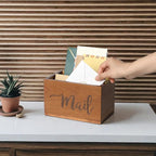 LBEMEY Mail Holder Storage Organizer Box, Acacia Wood Mail Organizer Countertop - Image 2