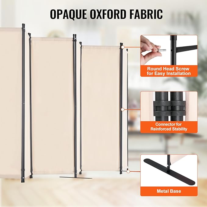 VEVOR Room Divider, 6 Panel Room Divider, Folding Privacy Screen and Portable - Image 3