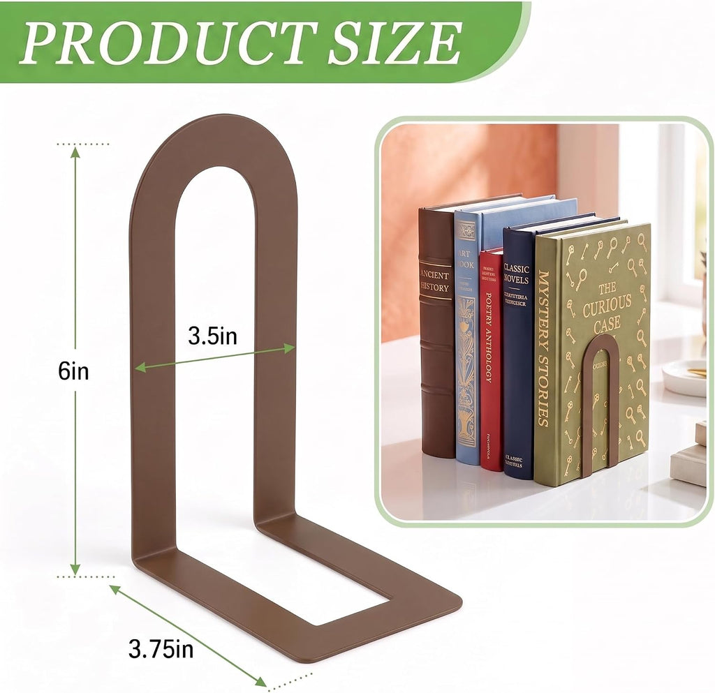 Sanwarm Bookends, 2 Pcs, Metal, for Home Office Desk Shelves Modern Brown | Decorative Book Ends Non-Skid Book Stoppers Holder 1 Pair Gifts for Reading Enthusiasts Library Decor