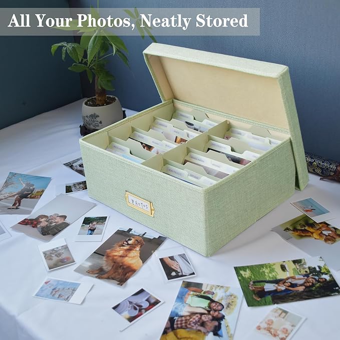 Sprsthai Linen Photo Storage Box – Holds 1700 Photos, 24 Adjustable Dividers & - Image 2