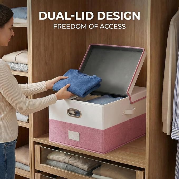 PRANDOM Storage Bins with Lids Linen Fabric Foldable Storage Boxes Organizer - Image 4