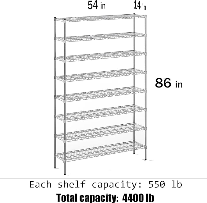 Regal Altair 14" Deep x 54" Wide x 86" Height Wire Shelving Kit | 8-Tier | NSF - Image 3