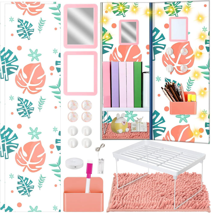 Chuangdi 17 Pcs Locker Accessories and Organizer Kit, Pink Lines
