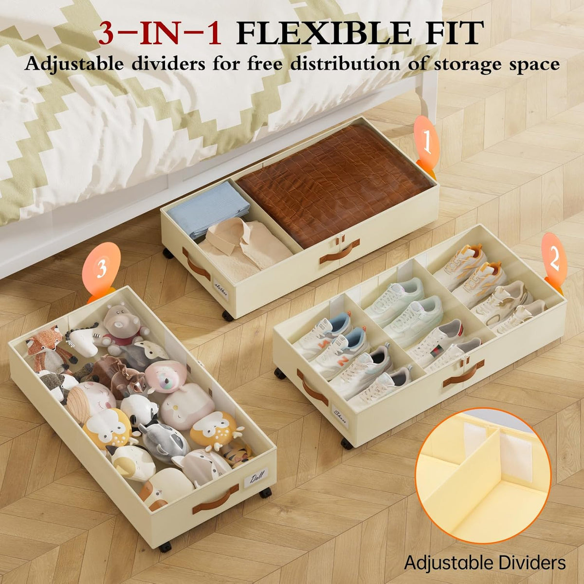 Yecaye Under Bed Storage with Wheels, 2 Pack Under Bed Storage Containers wit...