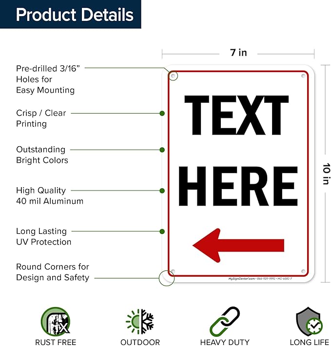 Custom Arrow, Custom Directional Sign, Left Arrow, 7x10 Inches, Rust Free .040 - Image 6