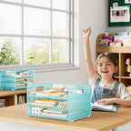 Subekyu 2-Pack 3-Tier Blue Metal Mesh Desk Paper Letter Tray & File Sorter - Image 4