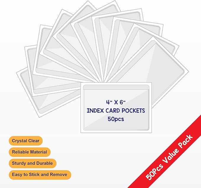 Clear Adhesive 4" x 6" Index Card Pockets - Image 2