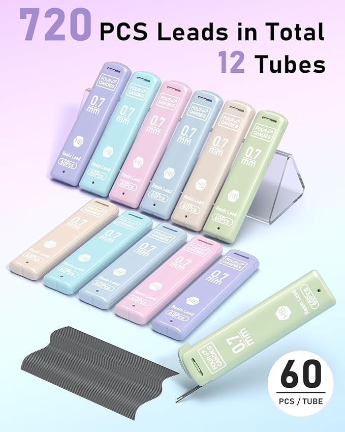 Four Candies 0.7mm Lead Refills in Case, 12 Tubes of 0.7 Lead, 60 Pieces per - Image 2