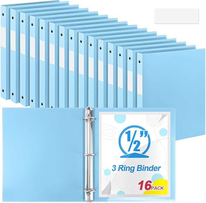 Henoyso 16 Pcs 3 Ring Binder 0.5 Inch Round Fits Letter Size 8.5'' x 11'' Paper by Henoyso