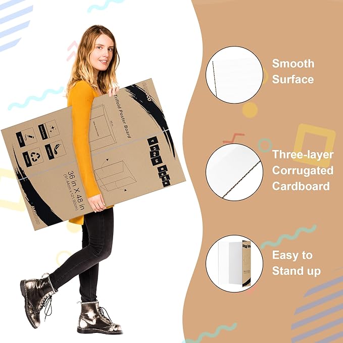 HAUTOCO 36'' x 48'' Trifold Poster Board 4 Pack Large Tri Fold Project Boards - Image 3