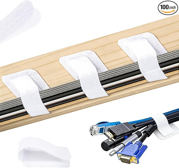 100 Pcs Hook and Loop Cable Straps, Under Desk Cord Management Self Adhesive by WSICSE