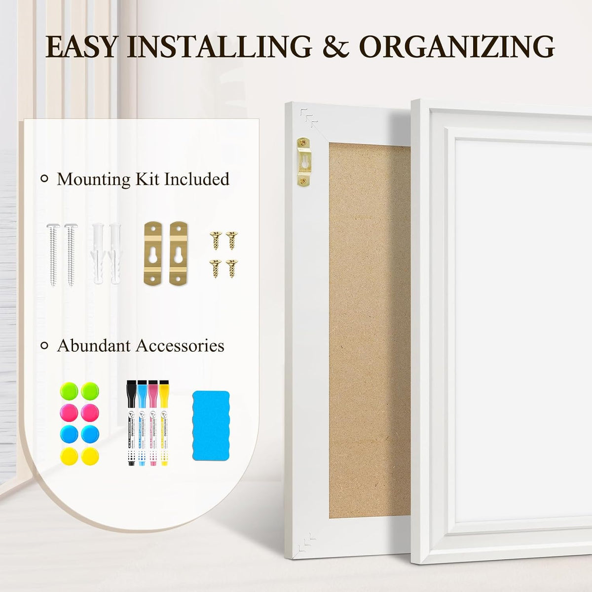 4 THOUGHT Dry Erase Board, 24" x 18" Magnetic Whiteboard, White