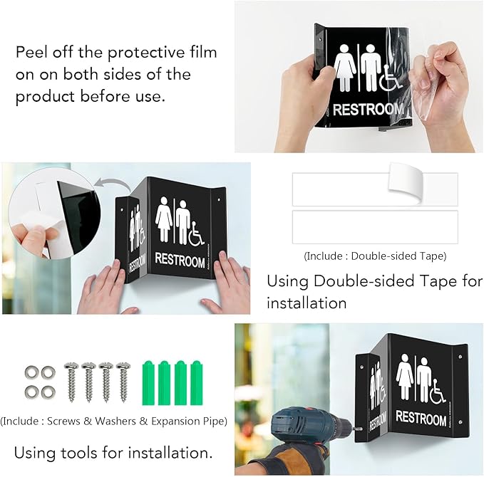 Faittoo Restroom Sign, Bathroom Signs, 6 x 8 Inches Acrylic Sign, - Image 5
