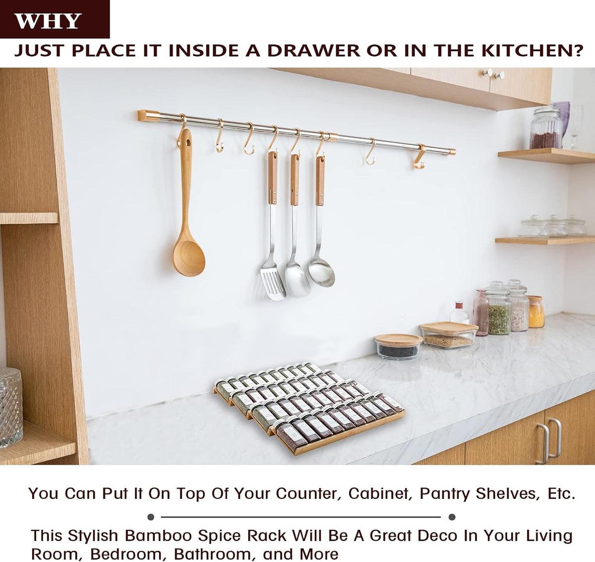 Bamboo Spice Rack Drawer Organizer - 8 Pieces Set- 9" Wide Per Piece - C...