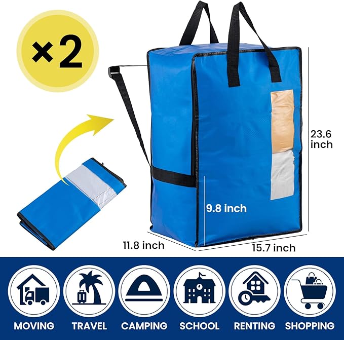 TAILI 2 Pack Blus Moving Bags w/Adjustable Backpack Straps, Moving Supplies - Image 4