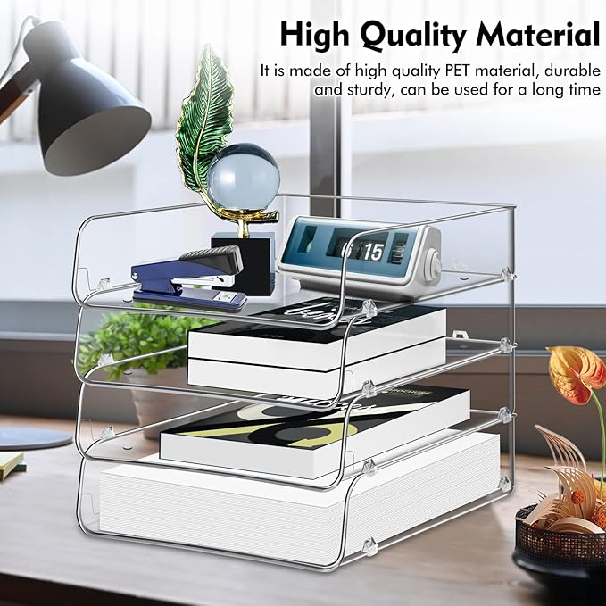Lunmore Stackable Paper Trays, 4 Tier Desk File Organizer, Document Letter Tray - Image 3