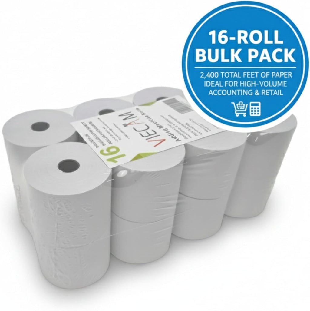 2 1/4" x 150' White Adding Machine Paper Rolls – One Ply Register/Calculator/10-Key Paper for Printing Calculators and Registers – 16 Rolls