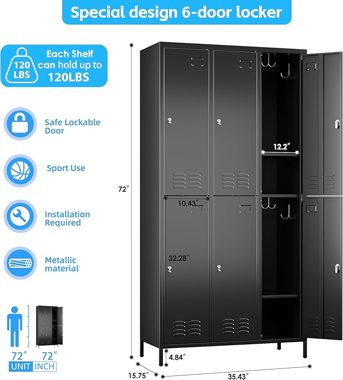 SUPEER 6 Doors Metal Locker for Employees - Image 3