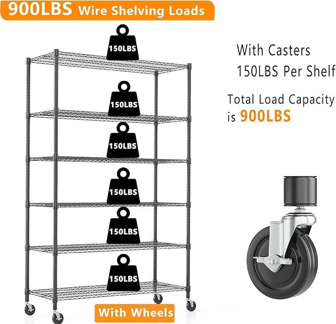 Himimi 82" H Storage Shelves 6 Tier Metal Shelving Adjustable Wire Shelf - Image 7